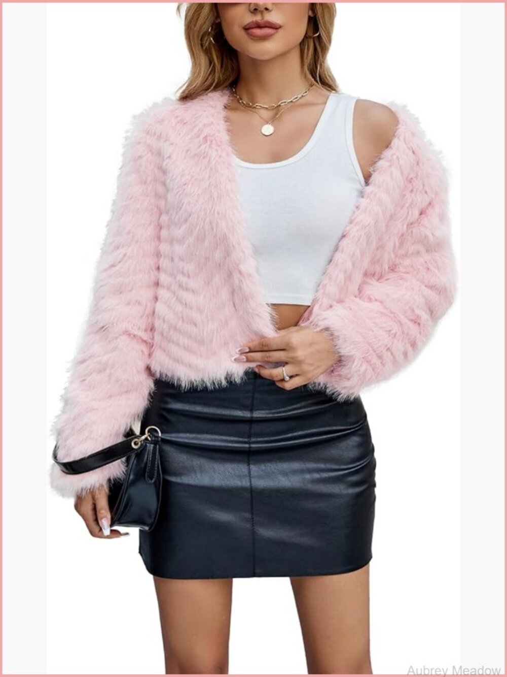 Womens Faux Fur Cropped Coat Fuzzy Winter Jacket Long Sleeve Open Front